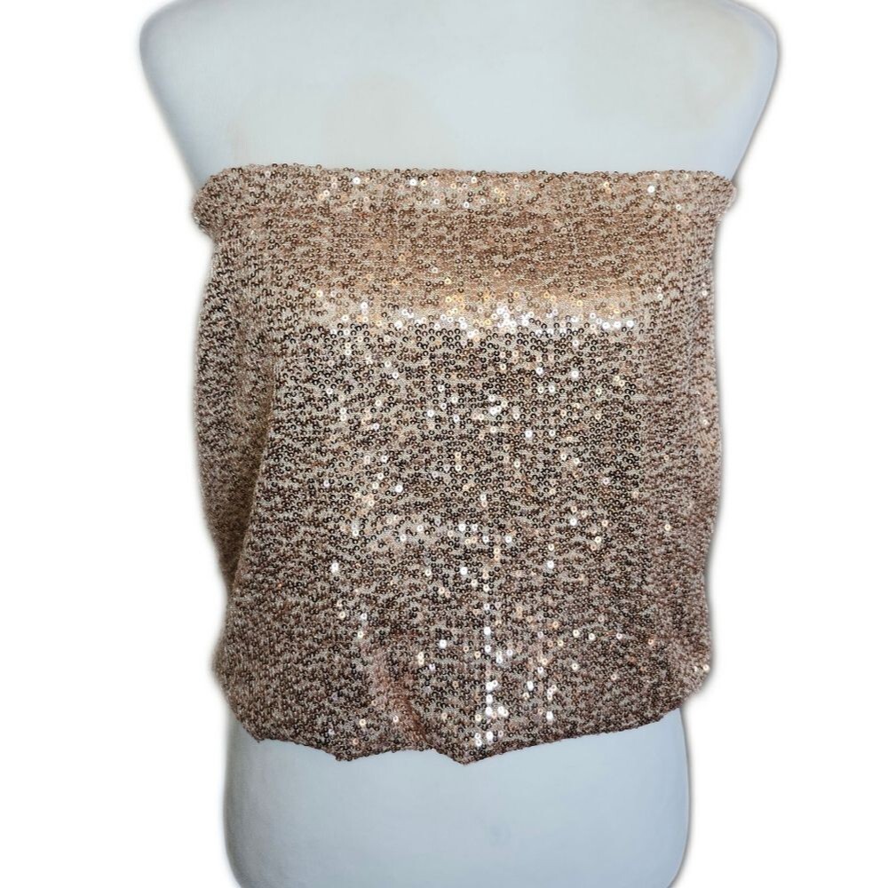 5/$55 Venus Strapless Rose Gold Pink Fully Sequined Top, XS